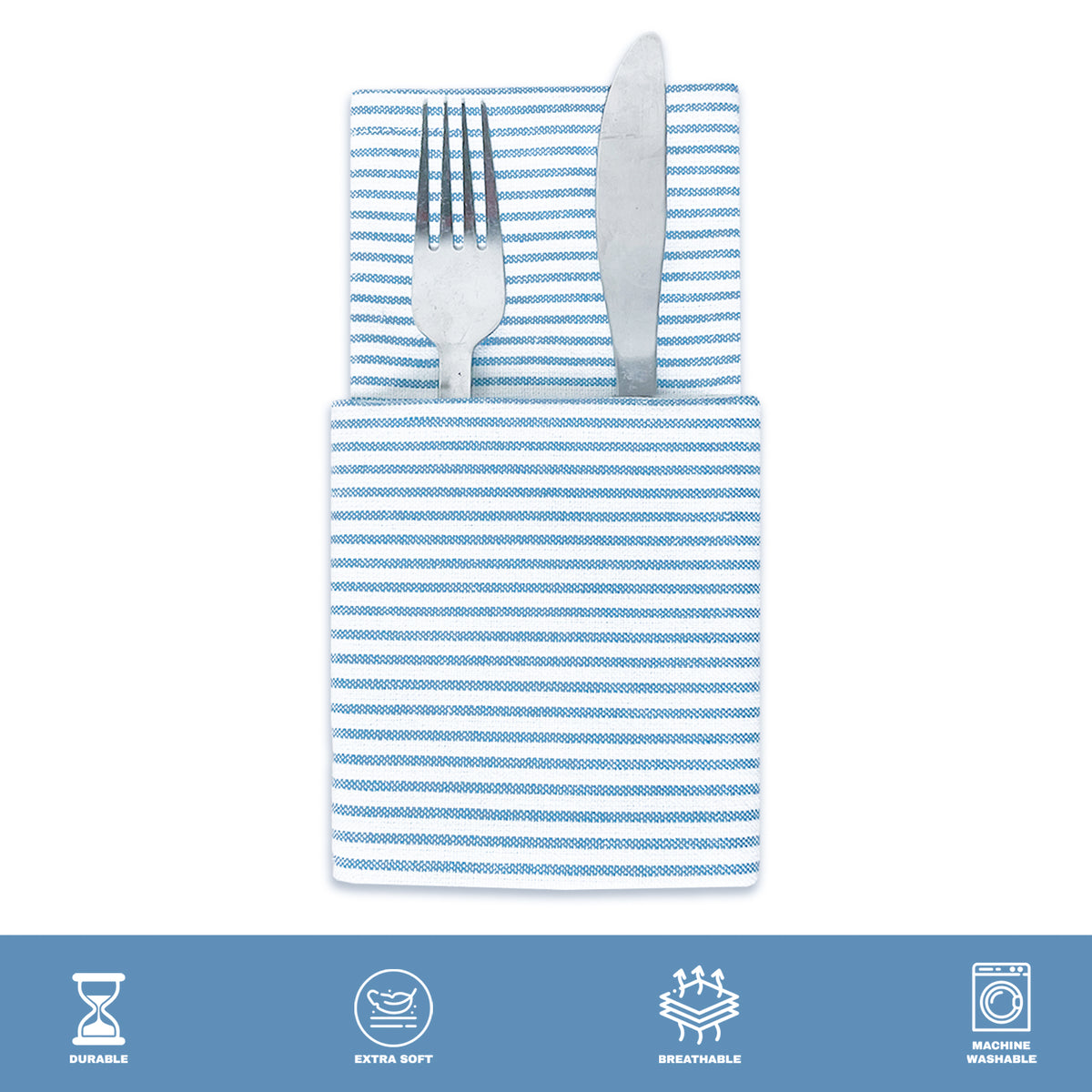 CLASSIC PINSTRIPE NAPKINS SET OF 12, 18''x18'', Blue-White