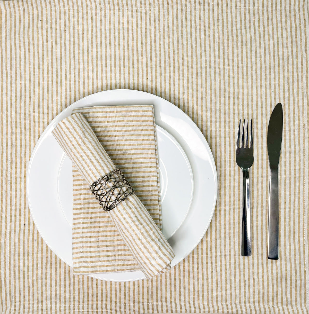 CLASSIC PINSTRIPE NAPKINS SET OF 12, 18''x18'', Beige-White