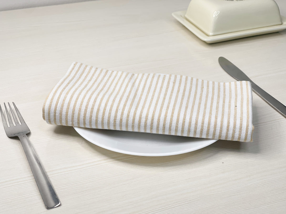 CLASSIC PINSTRIPE NAPKINS SET OF 12, 18''x18'', Beige-White