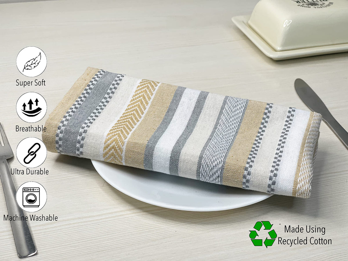 WOVEN SALSA STRIPE NAPKINS SET OF 6, Beige-White, 18''x18''.
