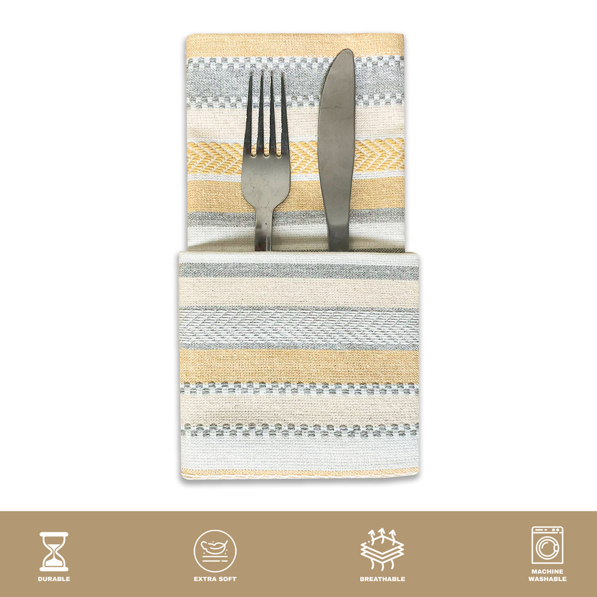 WOVEN SALSA STRIPE NAPKINS SET OF 6, Beige-White, 18''x18''.
