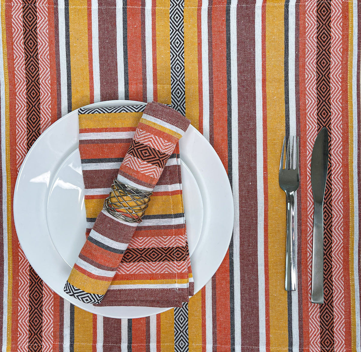 WOVEN SALSA STRIPE NAPKINS SET OF 6, Harvest, 18''x18''.