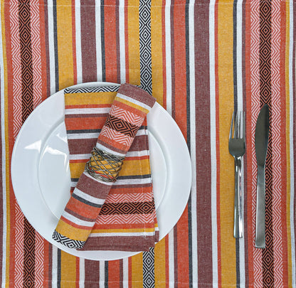 WOVEN SALSA STRIPE NAPKINS SET OF 6, Harvest, 18''x18''.