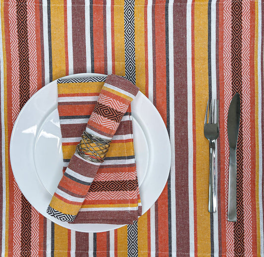 WOVEN SALSA STRIPE NAPKINS SET OF 6, Harvest, 18''x18''.