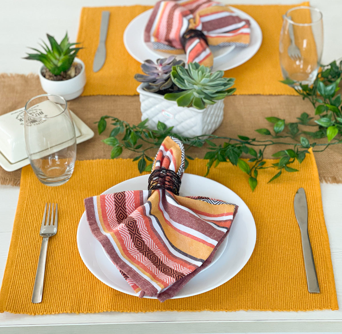 WOVEN SALSA STRIPE NAPKINS SET OF 6, Harvest, 18''x18''.