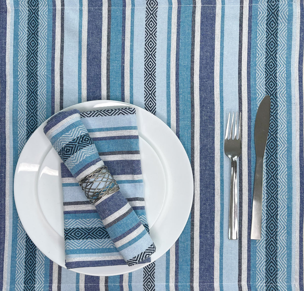 WOVEN SALSA STRIPE NAPKINS SET OF 6, Blues, 18''x18''.