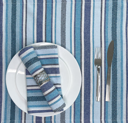 WOVEN SALSA STRIPE NAPKINS SET OF 6, Blues, 18''x18''.