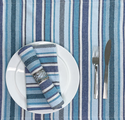 WOVEN SALSA STRIPE NAPKINS SET OF 6, Blues, 18''x18''.