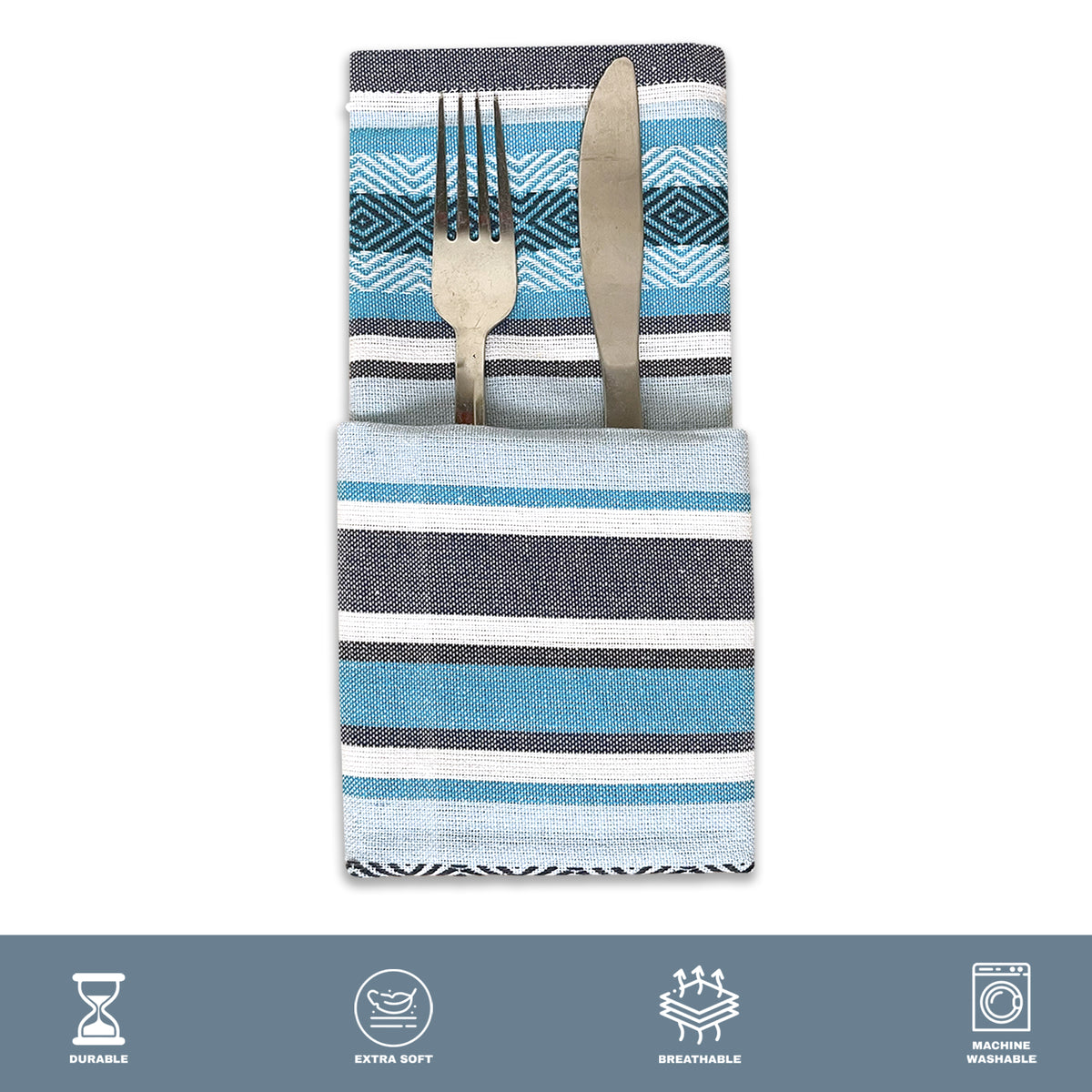 WOVEN SALSA STRIPE NAPKINS SET OF 6, Blues, 18''x18''.