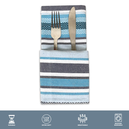 WOVEN SALSA STRIPE NAPKINS SET OF 6, Blues, 18''x18''.