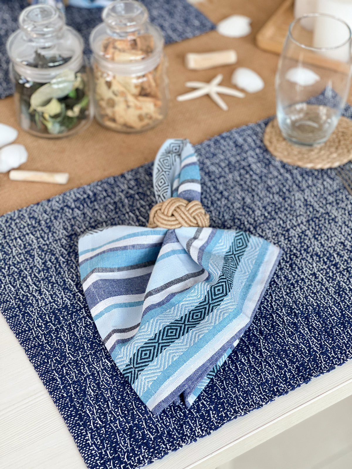 WOVEN SALSA STRIPE NAPKINS SET OF 12, 18''x18'', Blues