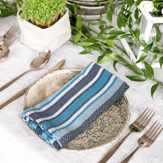 WOVEN SALSA STRIPE NAPKINS SET OF 12, 18''x18'', Blues