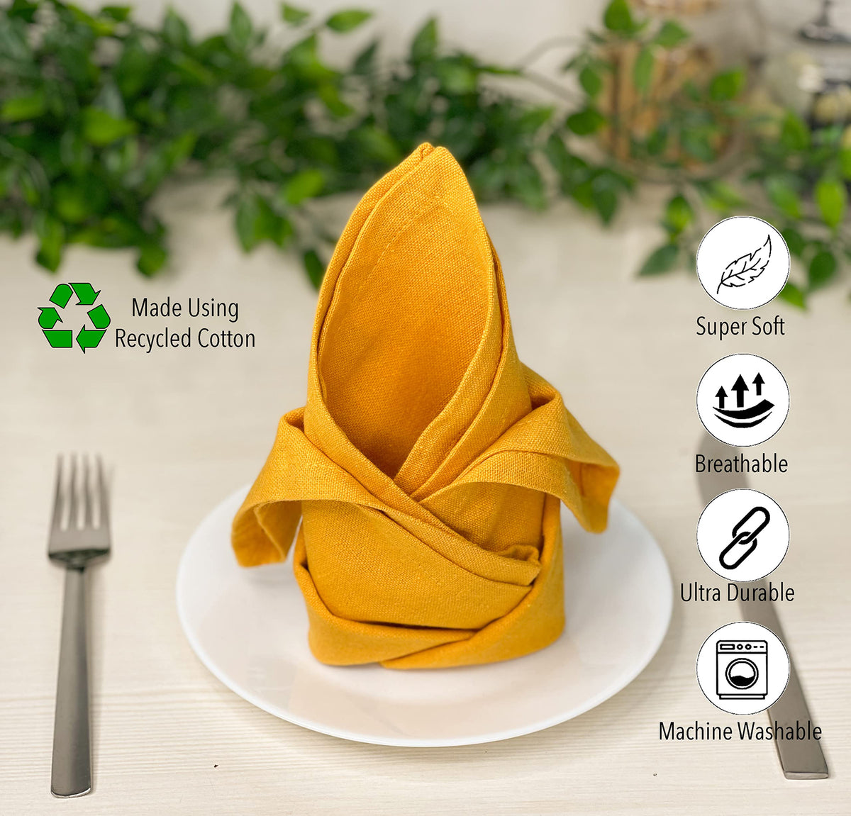 CLASSIC SOLID NAPKIN SET OF 12, 18''x18'', Mustard Yellow