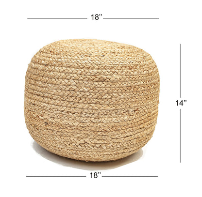 Natura Braided Natural Jute Pouf - Golden Brown, 18"x18"x14"