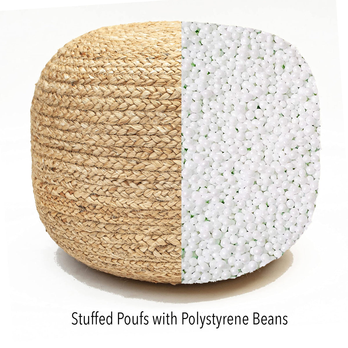 Natura Braided Natural Jute Pouf - Golden Brown, 18"x18"x14"
