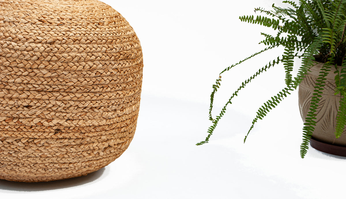 Natura Braided Natural Jute Pouf - Golden Brown, 18"x18"x14"