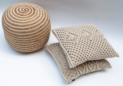 Natura Braided Natural Jute Pouf - Golden Brown, 18"x18"x14"