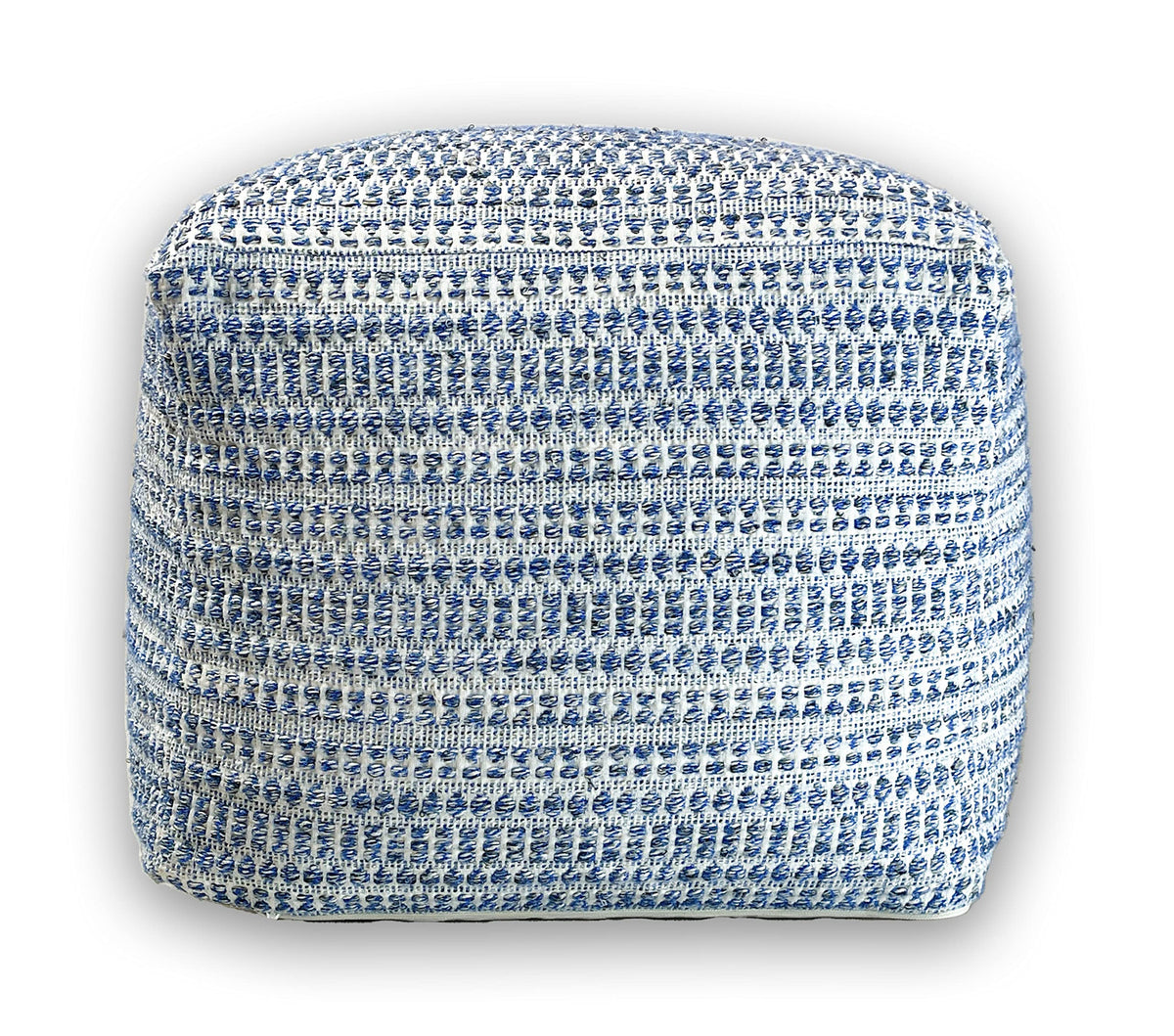 COTTON POUF COVER, BLUE-OFF WHITE, 16.5"x 16.5"x12.9"