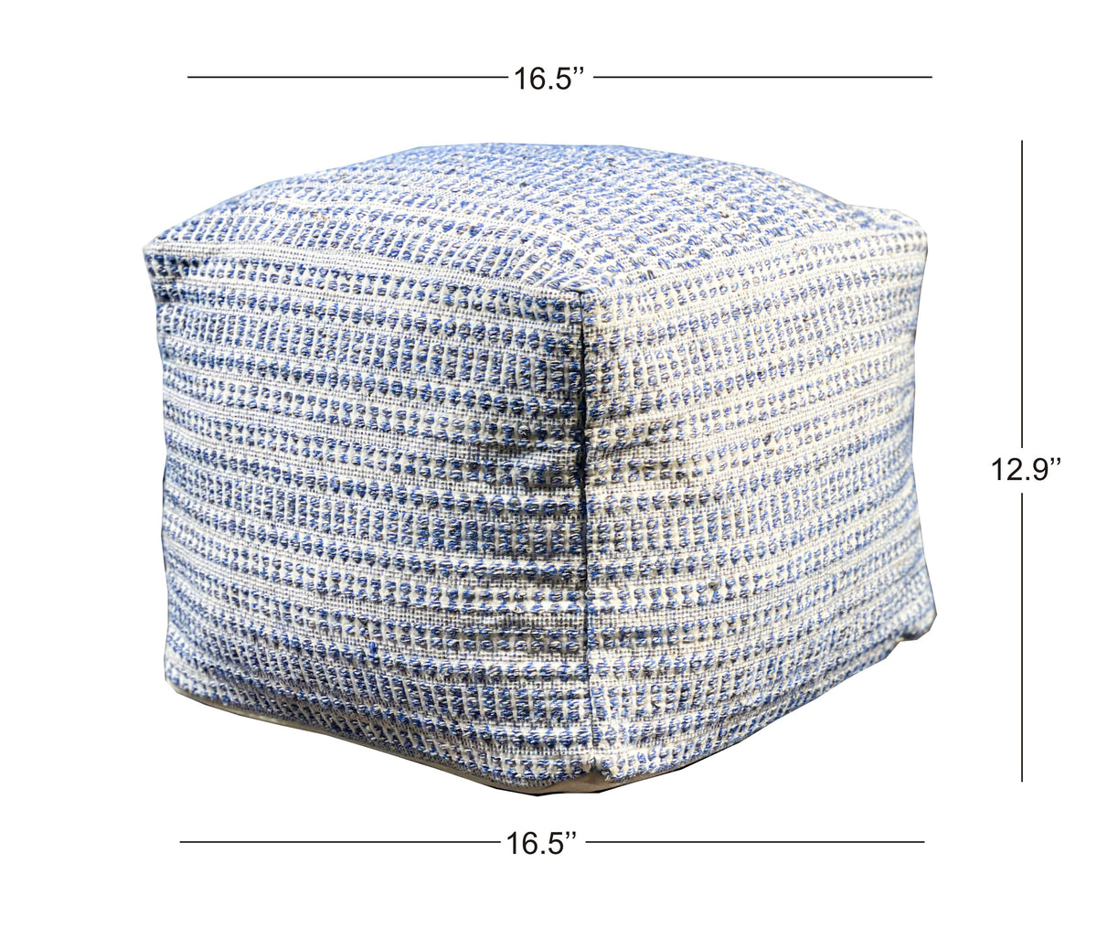 COTTON POUF COVER, BLUE-OFF WHITE, 16.5"x 16.5"x12.9"