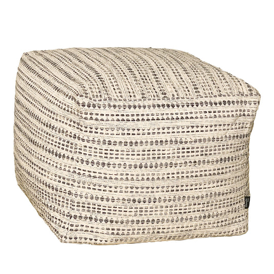 COTTON POUF COVER, BLACK-OFF WHITE, 16.5"x 16.5"x12.9"