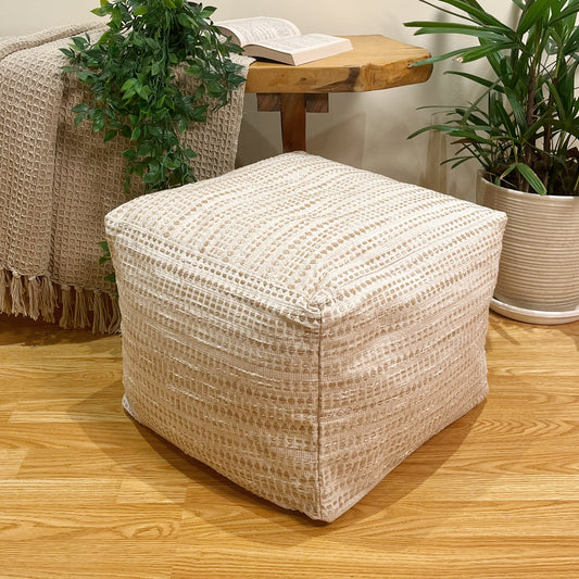 COTTON POUF COVER, BEIVE-OFF WHITE, 16.5"x 16.5"x12.9"