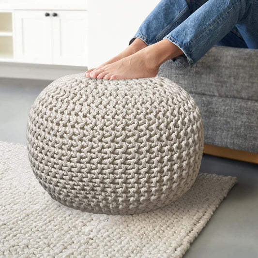 Crochet Cotton Dori Pouf - Ivory, 18"x18"x14"