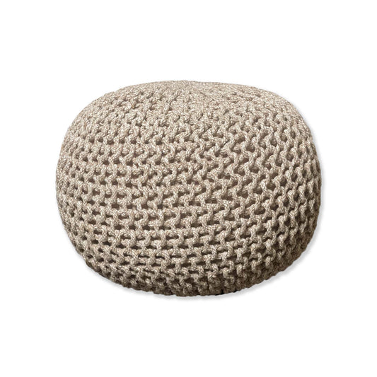 Crochet Cotton Dori Pouf - Ivory-Beige, 18"x18"x14"