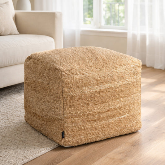 Polyester pouf cover, Beige, 16.5"x 16.5"x12.9"