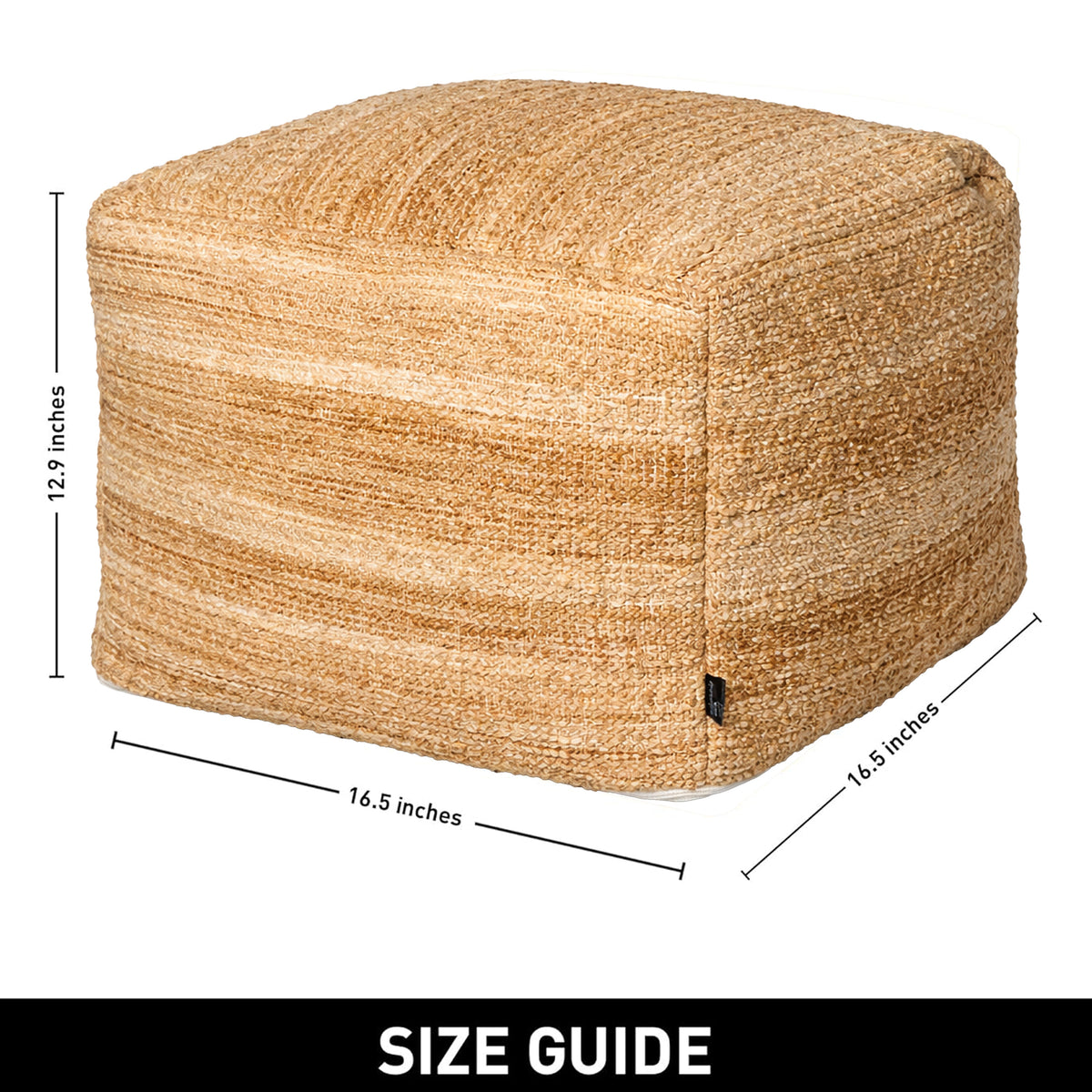 Polyester pouf cover, Beige, 16.5"x 16.5"x12.9"