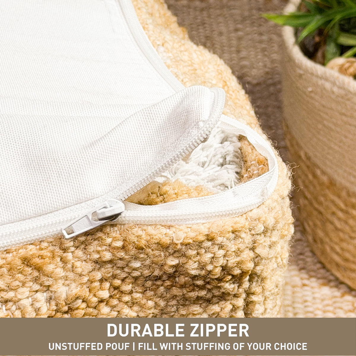 Polyester pouf cover, Beige, 16.5"x 16.5"x12.9"