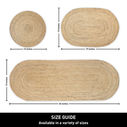 Jute Oval Placemats Set Of 4 - Natural Jute, 13''x19''