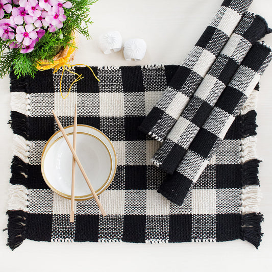 Check Placemats Set Of 4 - Black/White, 13''x19''