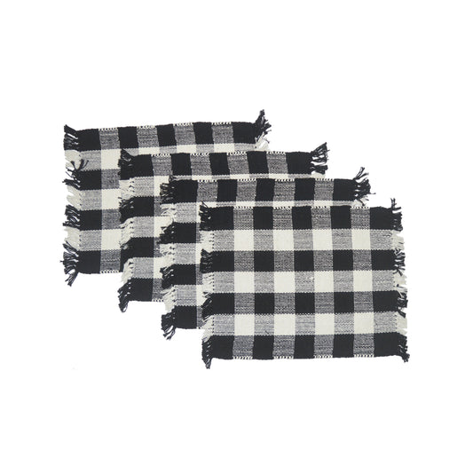 Check Placemats Set Of 4 - Black/White, 13''x19''