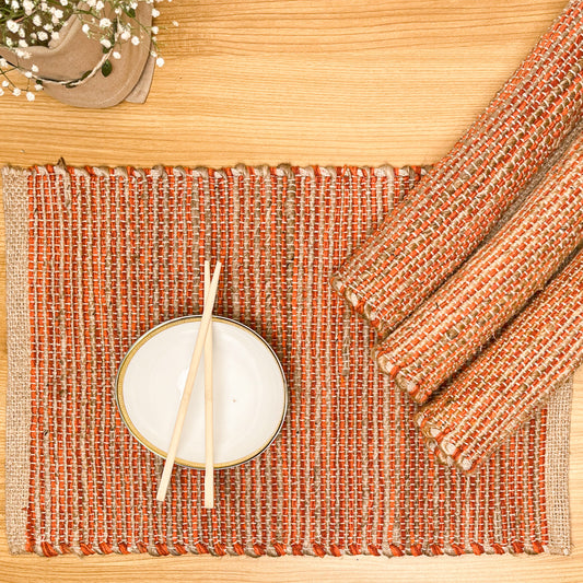 Ombre Placemats Set Of 4, Jute &Rust Orange, 13x19 Inch