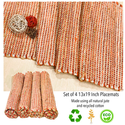 Ombre Placemats Set Of 4, Jute &Rust Orange, 13x19 Inch
