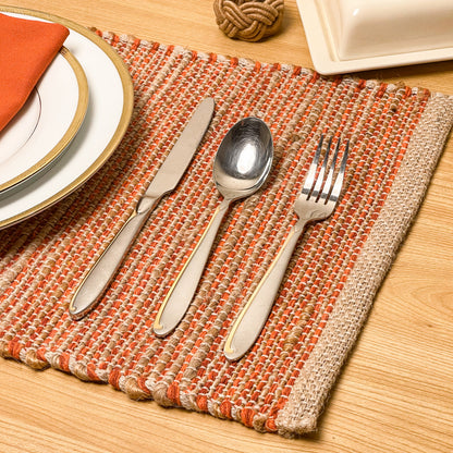 Ombre Placemats Set Of 4, Jute &Rust Orange, 13x19 Inch