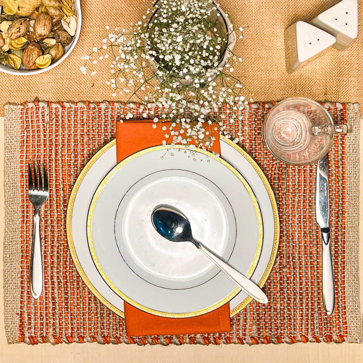 Ombre Placemats Set Of 4, Jute &Rust Orange, 13x19 Inch