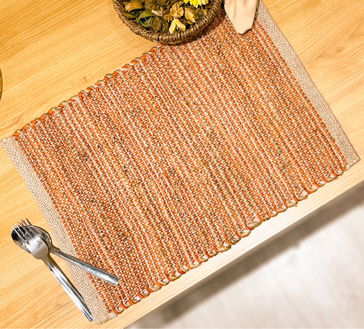 Ombre Placemats Set Of 4, Jute &Rust Orange, 13x19 Inch