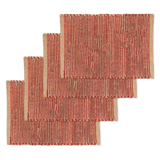 Ombre Placemats Set Of 4, Jute &Rust Orange, 13x19 Inch