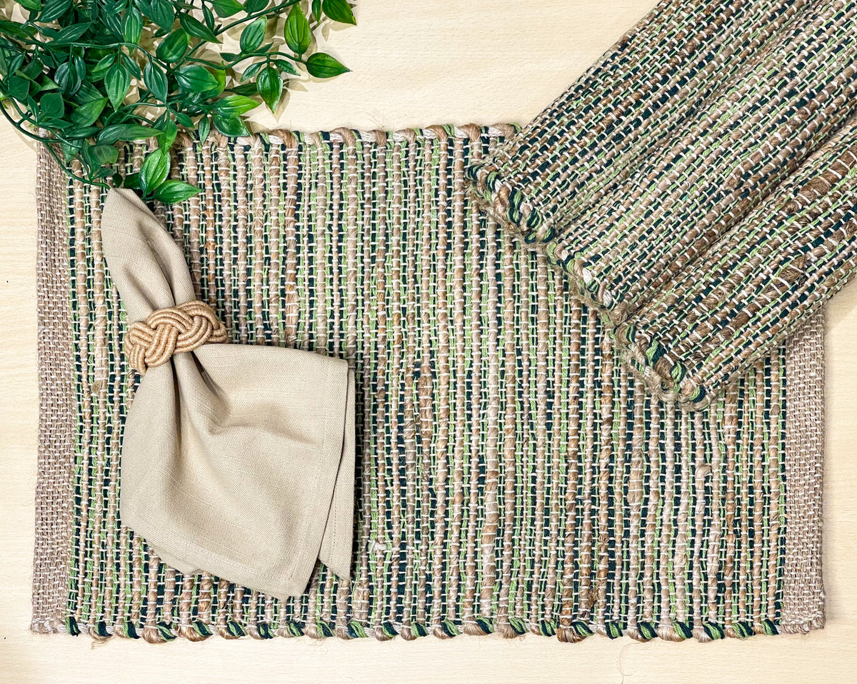Ombre Placemats Set Of 4, Jute & Green, 13x19 Inch
