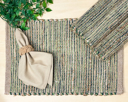 Ombre Placemats Set Of 4, Jute & Green, 13x19 Inch