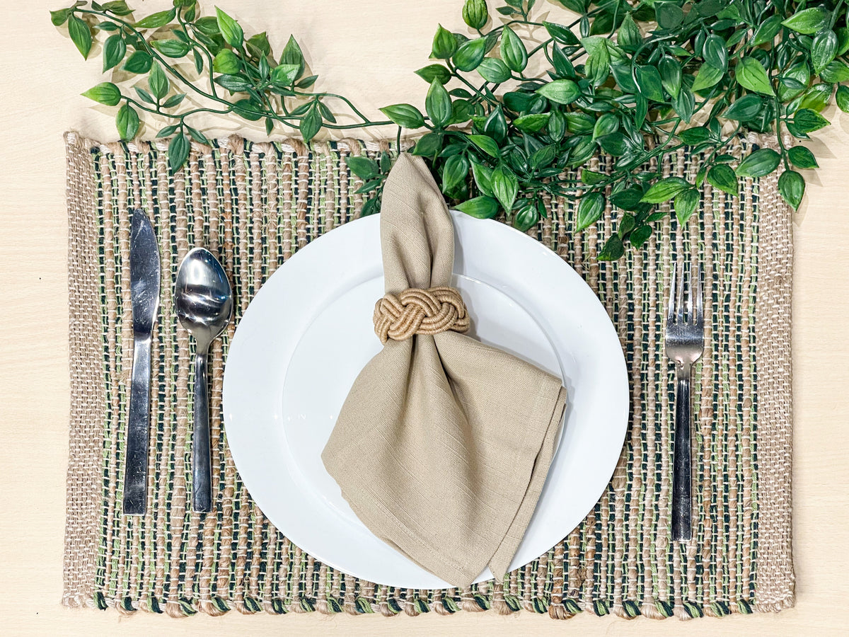 Ombre Placemats Set Of 4, Jute & Green, 13x19 Inch