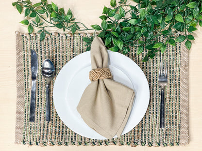 Ombre Placemats Set Of 4, Jute & Green, 13x19 Inch