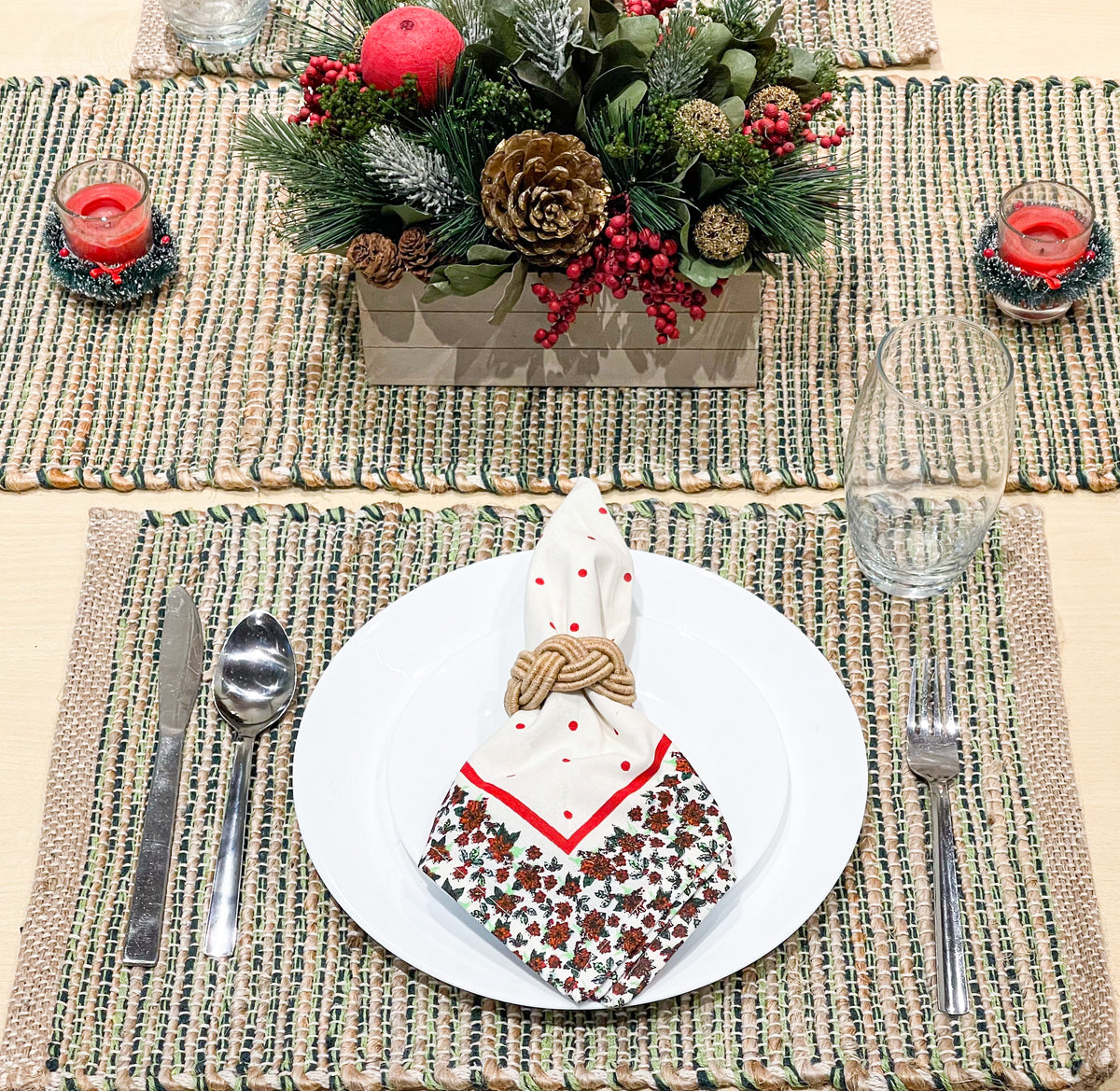 Ombre Placemats Set Of 4, Jute & Green, 13x19 Inch