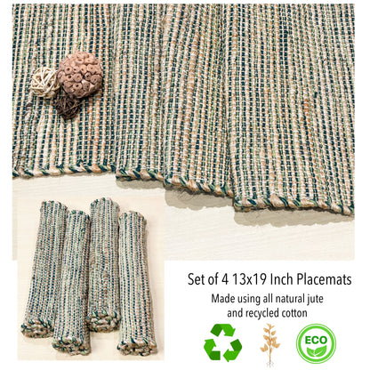 Ombre Placemats Set Of 4, Jute & Green, 13x19 Inch