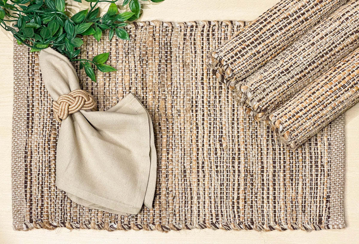 Ombre Placemats Set Of 4, Jute & Brown, 13x19 Inch