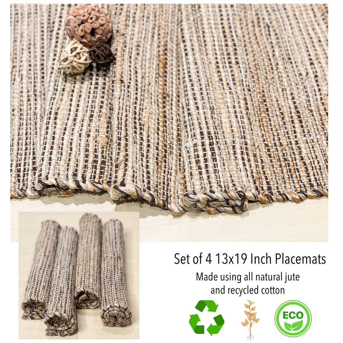 Ombre Placemats Set Of 4, Jute & Brown, 13x19 Inch