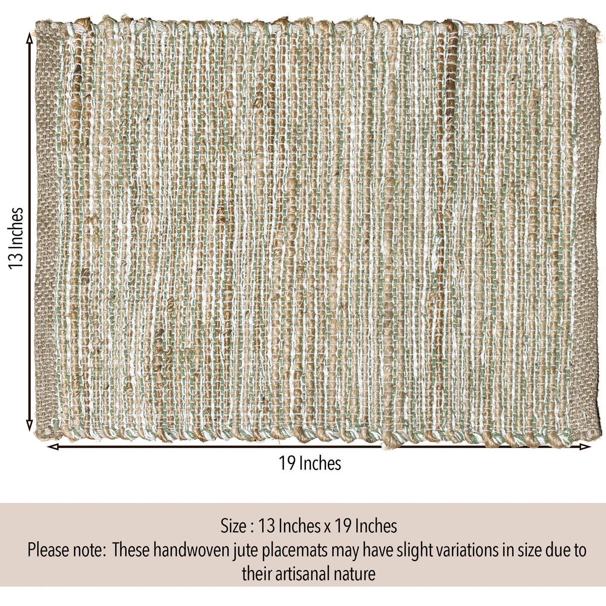 Ombre Placemats Set Of 4, Jute & Sage Green-White, 13x19 Inch