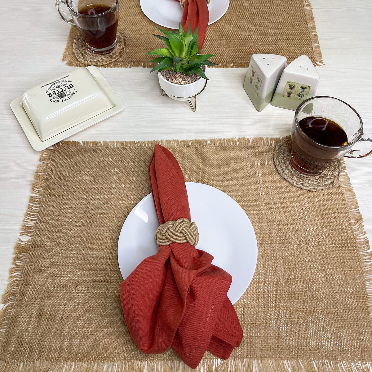 Burlap Fringe Placemats Set Of 4 - Natural Jute, 13''x19''