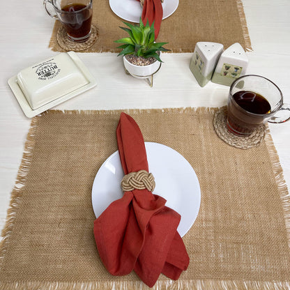 Burlap Fringe Placemats Set Of 4 - Natural Jute, 13''x19''